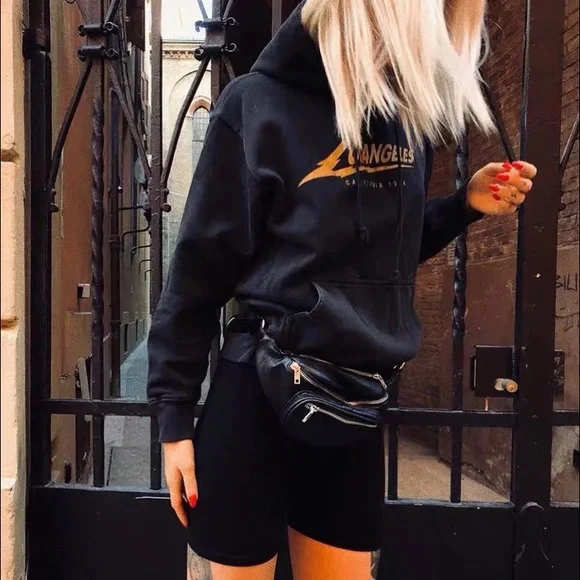 Fanny pack bag black PU 3 pocket leather women’s crossbody chain - Picture 9 of 11